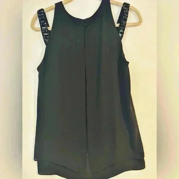 Women’s BCBG Elegant Black Sleeveless Chiffon Top with Embellished Straps - Picture 3 of 7